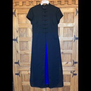 John Roberts Sz 6  Vintage Asian Inspired Black Over Blue Full Length Dress